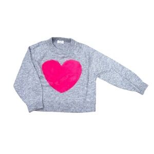 Old Navy  Gray Fuzzy Pink Heart Cropped Crew Neck Pullover Sweater Women's L